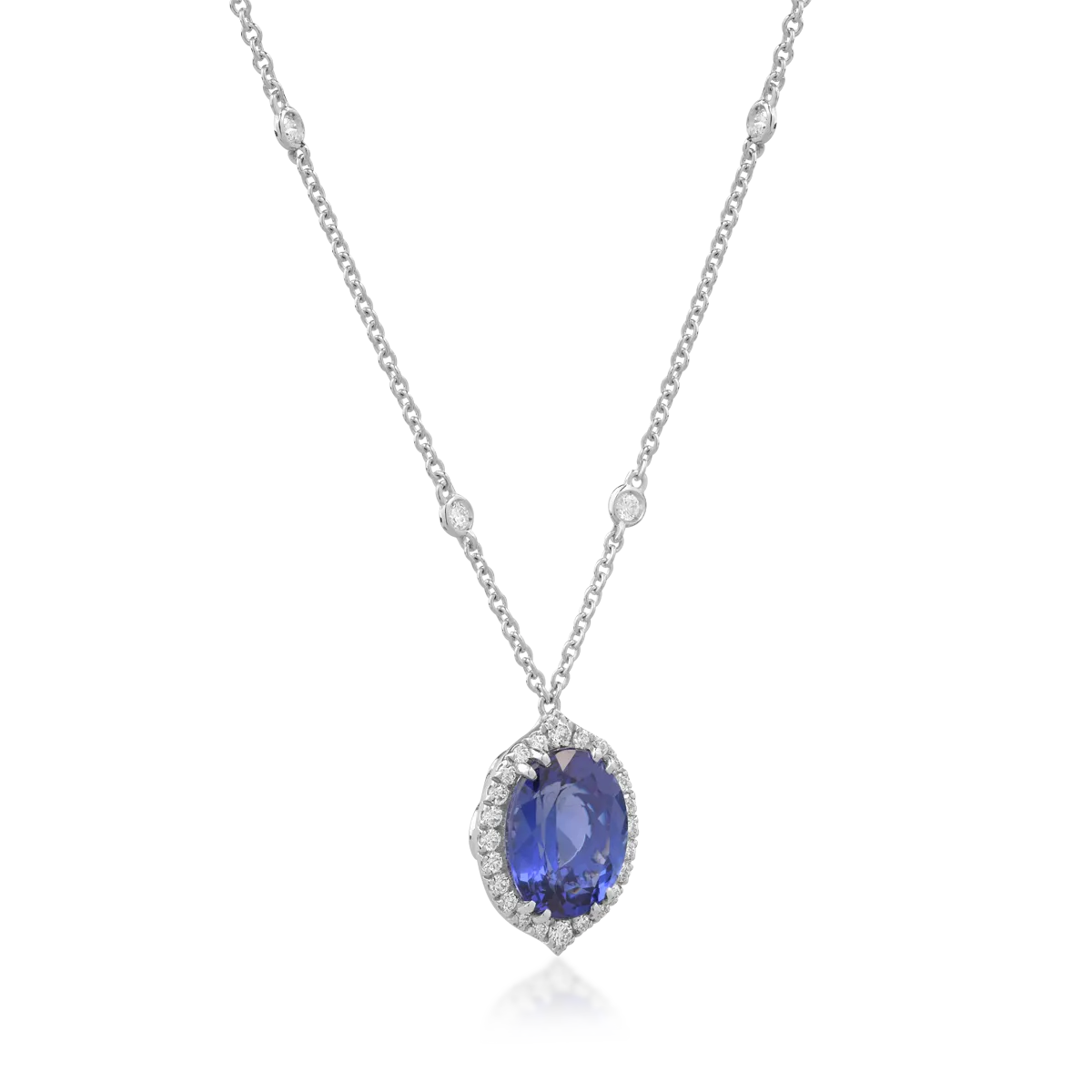 18k fehér arany medál 4.2ct tanzanite és gyémánt 0.5ct