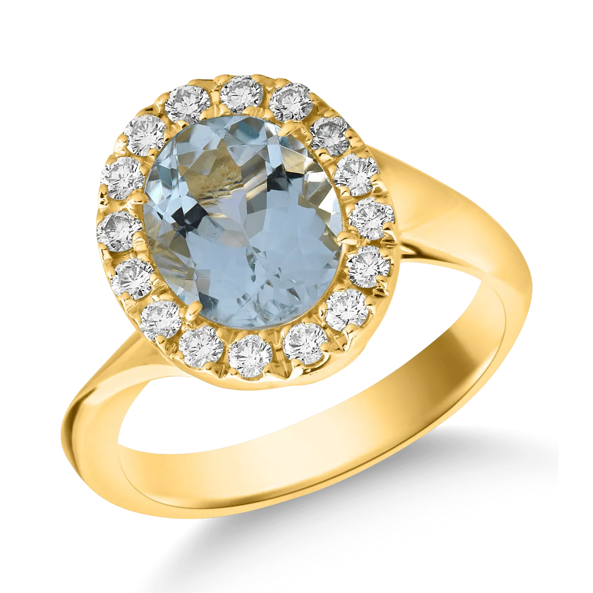 18K yellow gold ring with 2.42ct aquamarine and 0.4ct diamonds