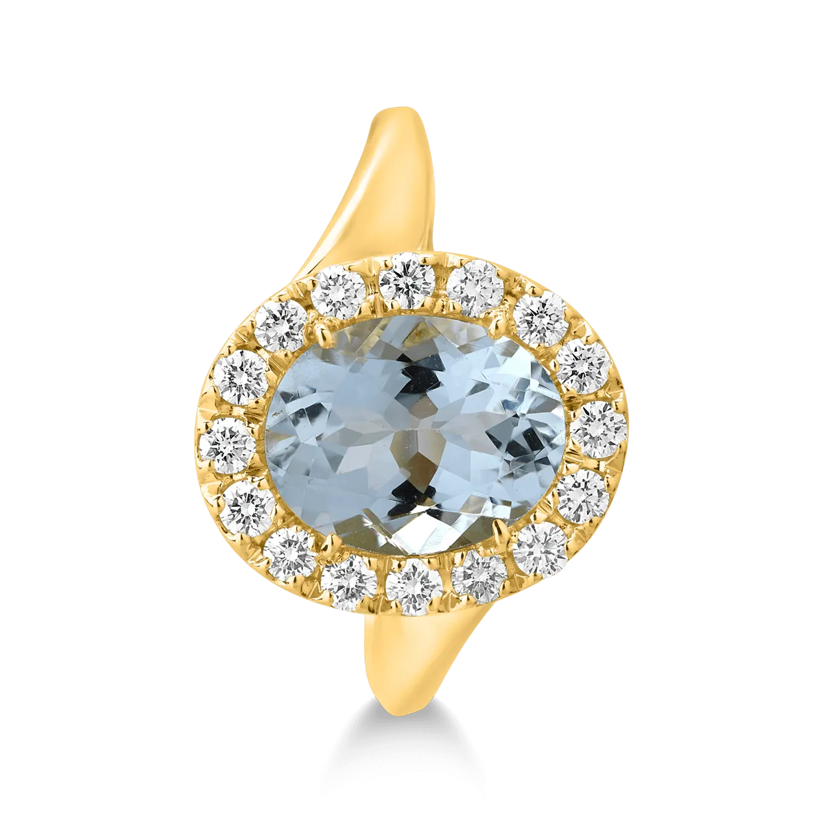 18K sárga arany gyűrű 2.42ct akvamarinnal és 0.4ct gyémántokkal