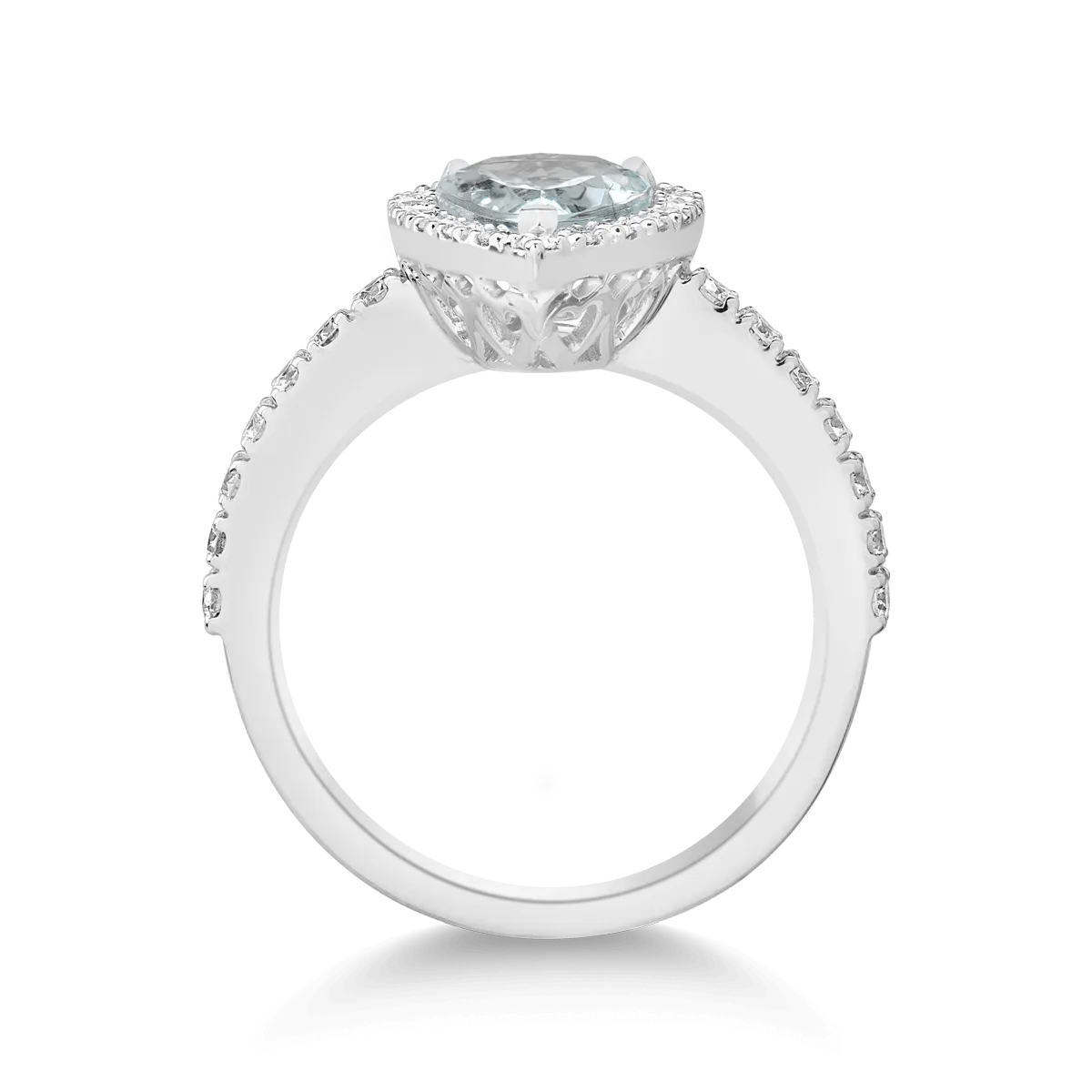18 karátos fehérarany gyűrű 1.63 karátos akvamarinnal és 0.59 karátos gyémántokkal