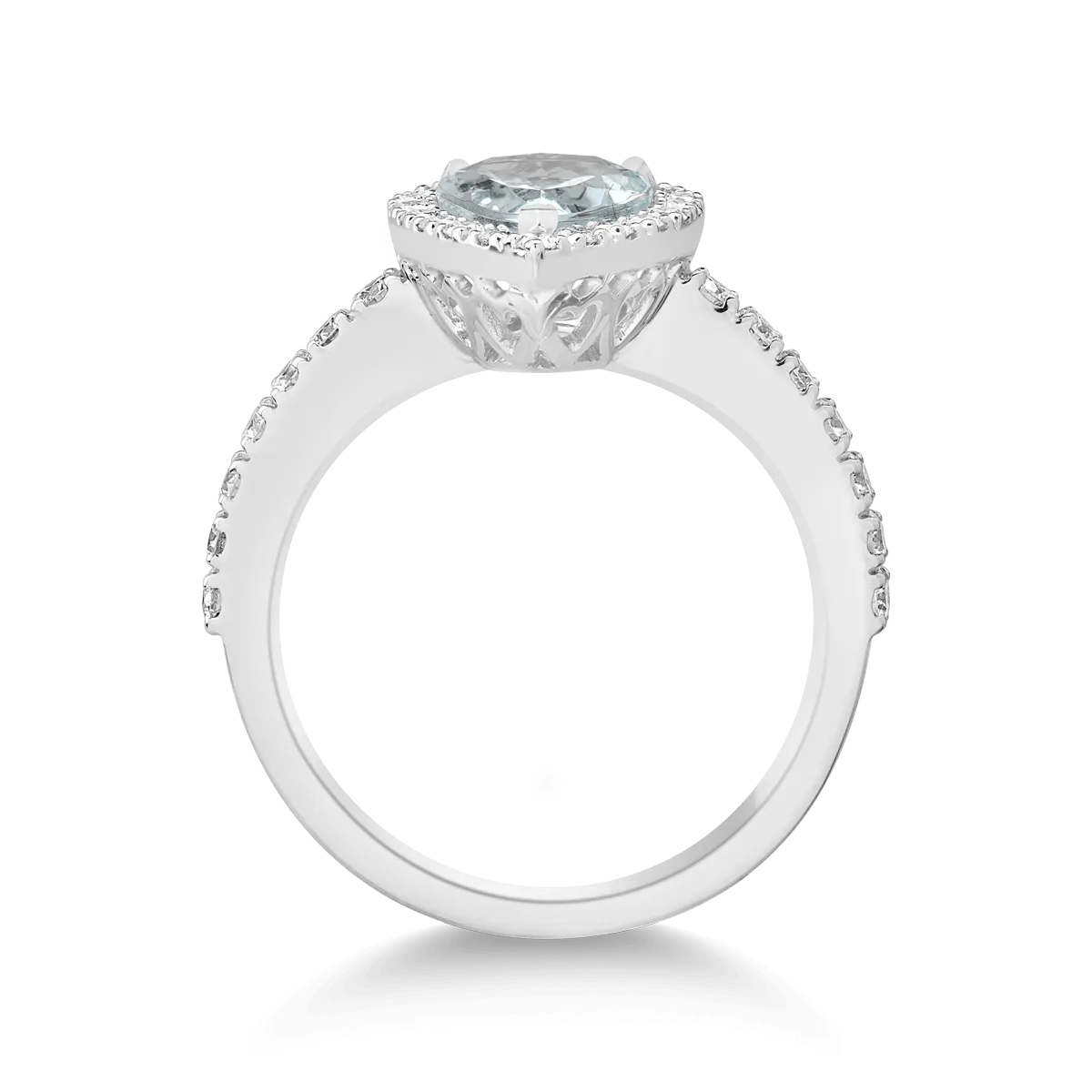 Inel din aur alb de 18K cu aquamarin de 1.63ct si diamante de 0.59ct