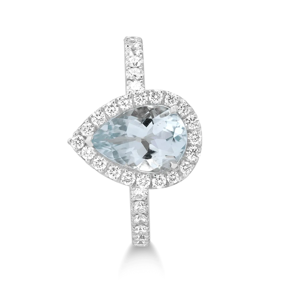 18 karátos fehérarany gyűrű 1.63 karátos akvamarinnal és 0.59 karátos gyémántokkal