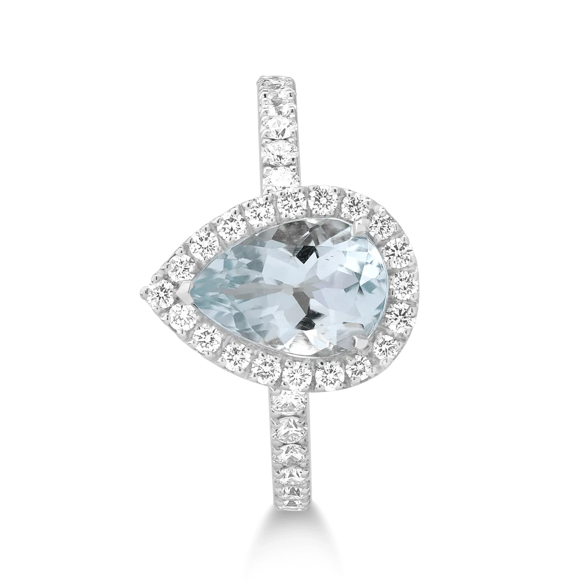 Inel din aur alb de 18K cu aquamarin de 1.63ct si diamante de 0.59ct