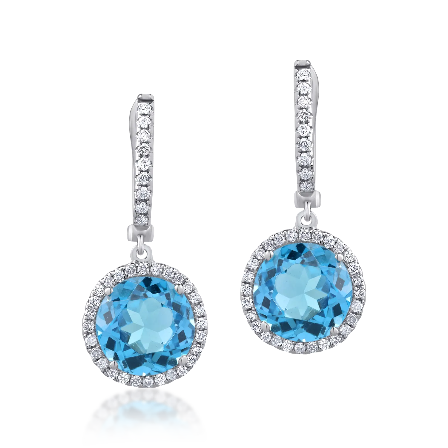 Cercei din aur alb cu topaze albastre de 7.87ct si diamante de 0.41ct