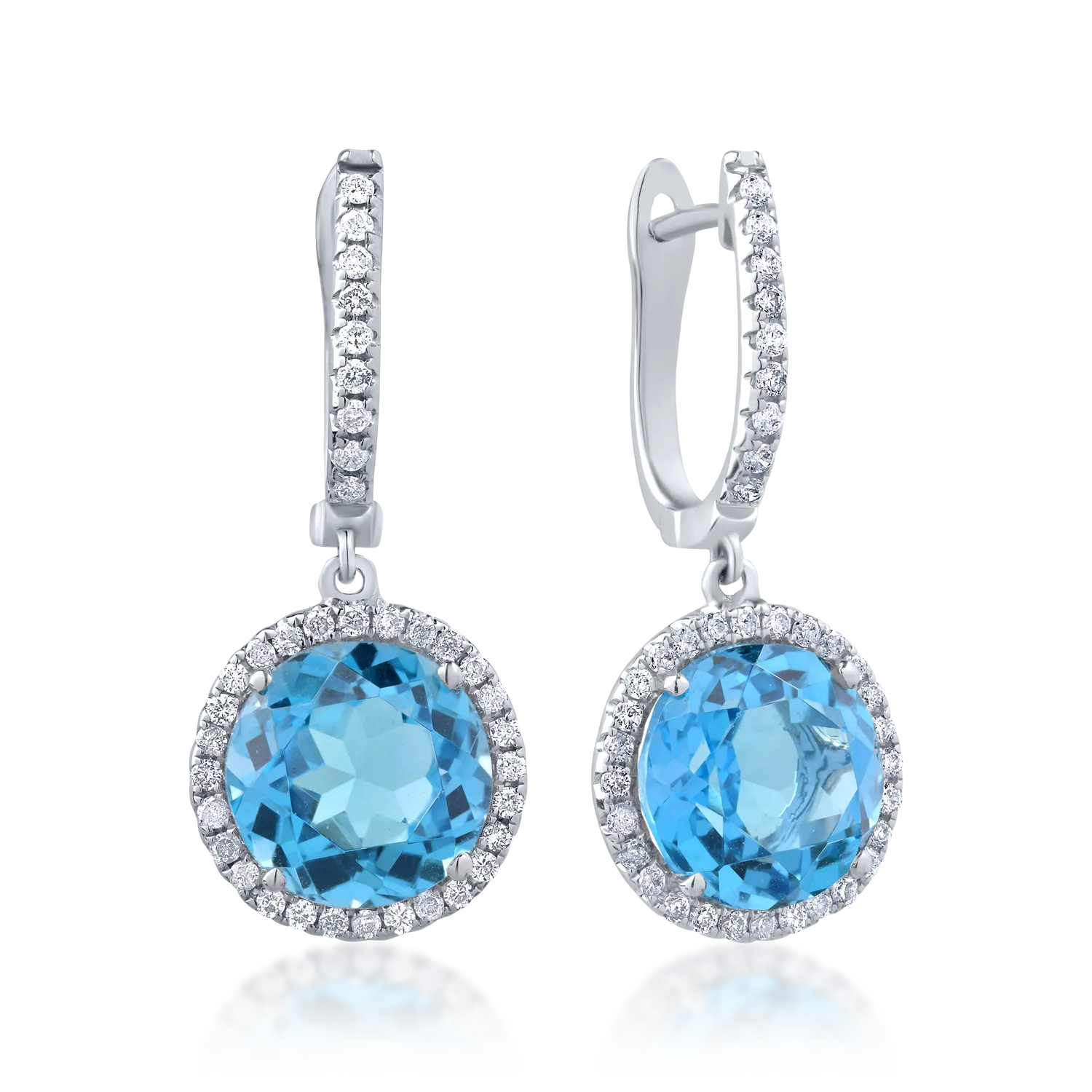 18K fehérarany fülbevaló 7.87ct kék topázzal és 0.41ct gyémántokkal