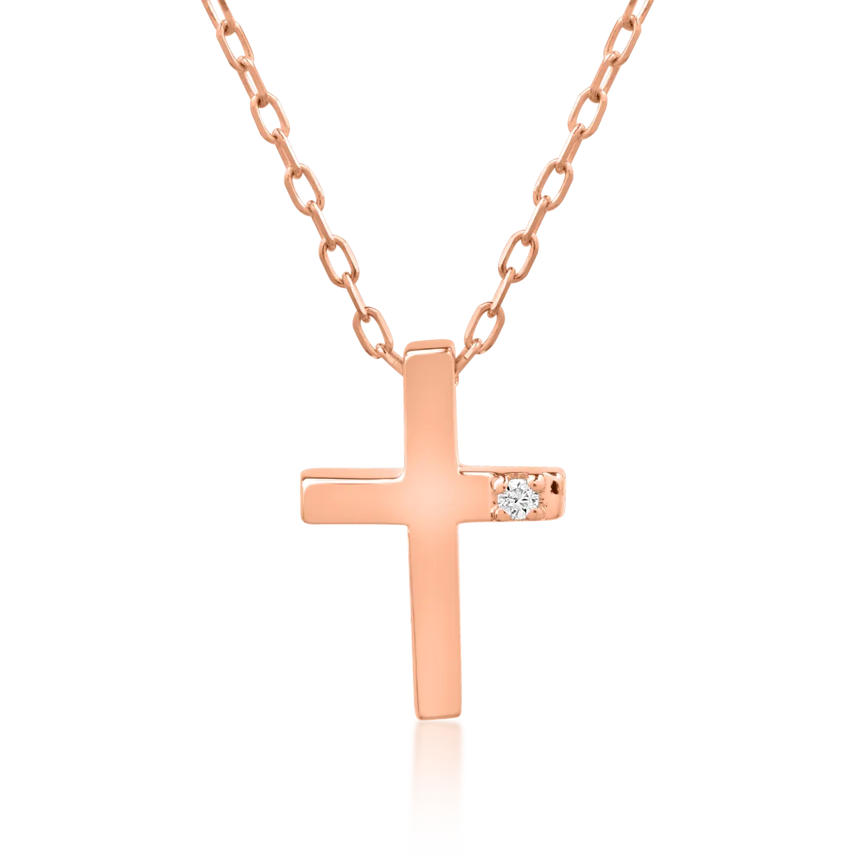 Lant cu pandantiv cruce din aur roz de 18K cu diamant de 0.01ct