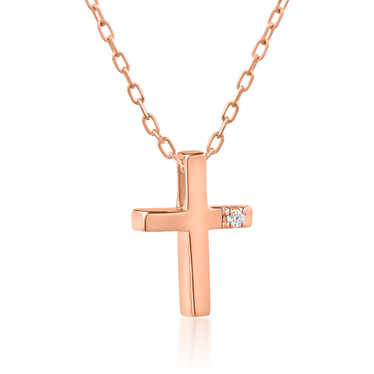 Колие с висулка с кръст от 18K розово злато и диамант 0.01ct