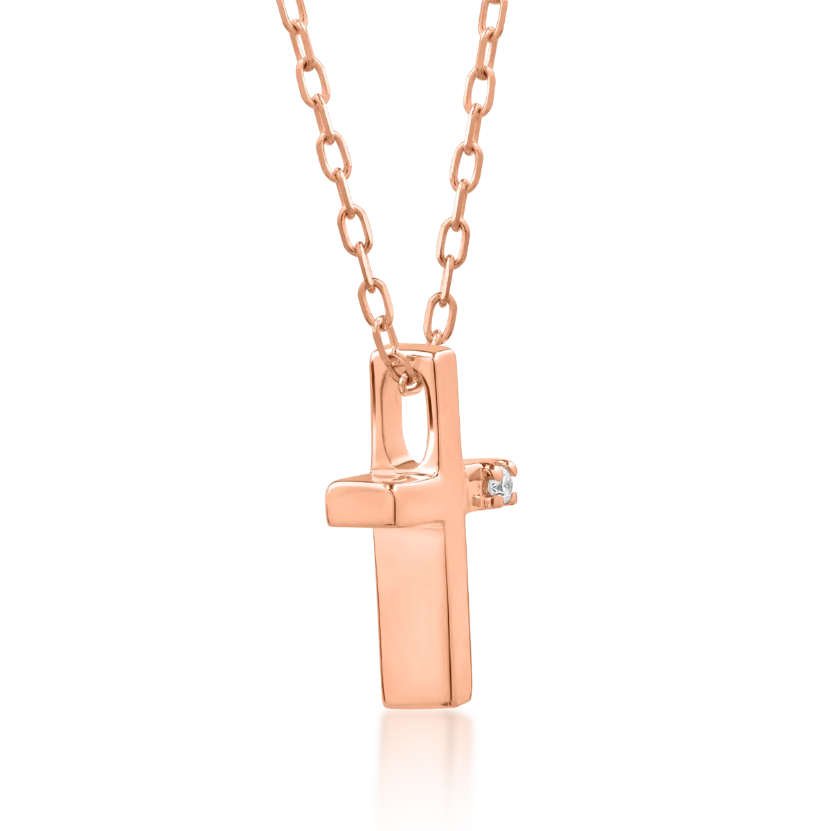 Колие с висулка с кръст от 18K розово злато и диамант 0.01ct