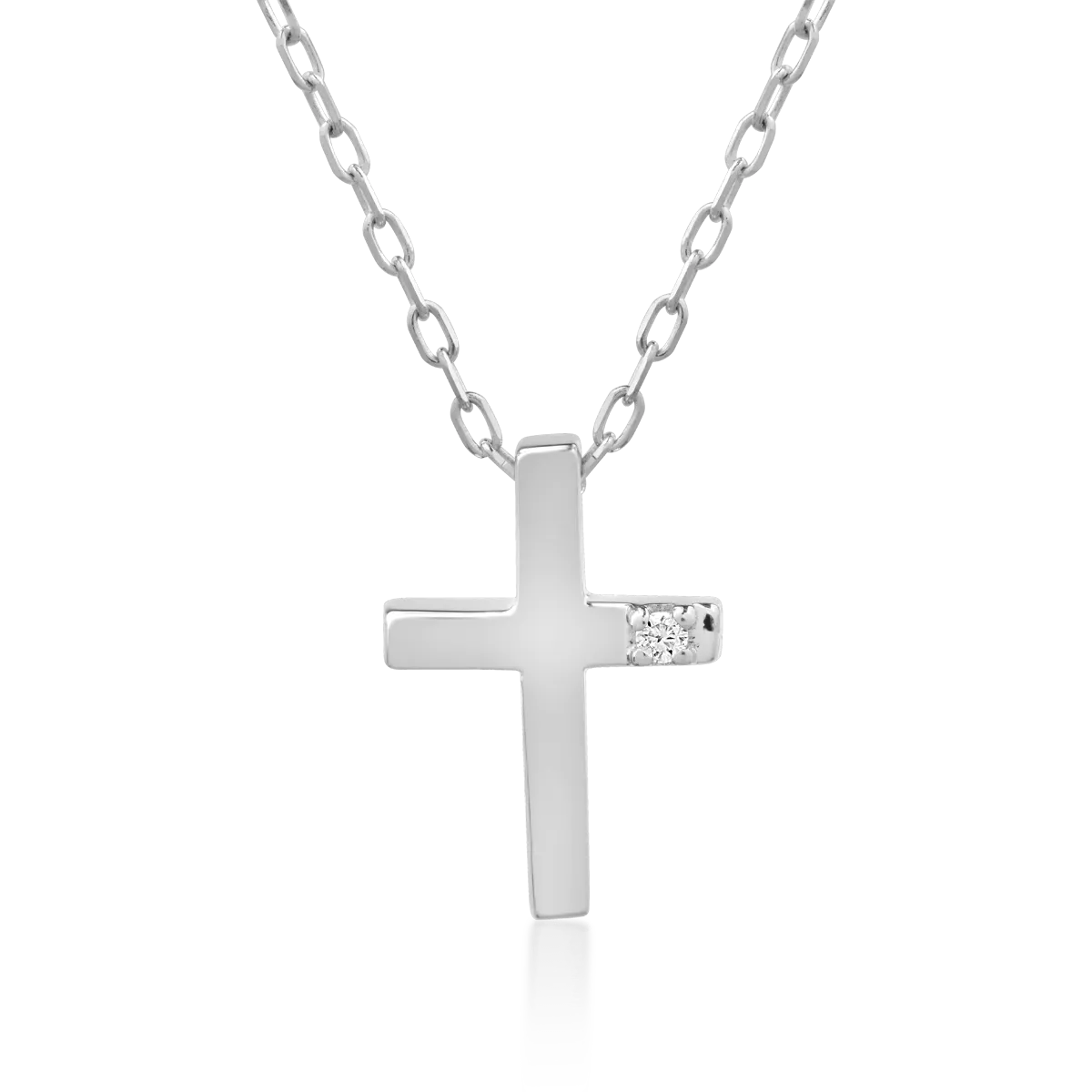 Lant cu pandantiv cruce din aur alb de 18K cu diamant de 0.01ct