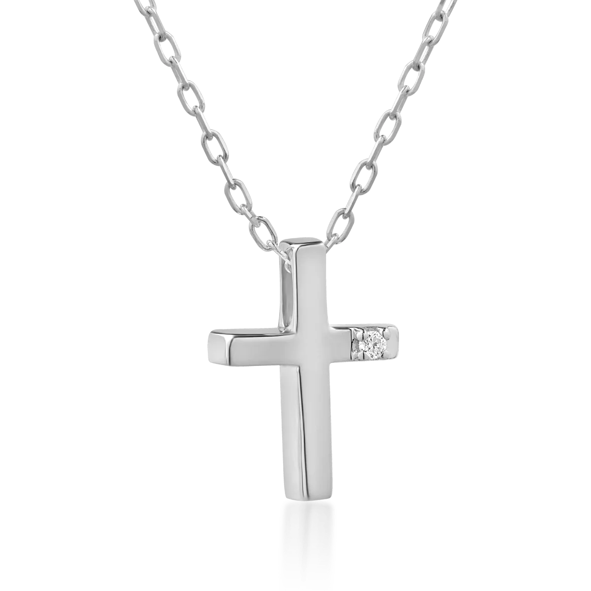 18K white gold cross pendant necklace with 0.01ct diamond