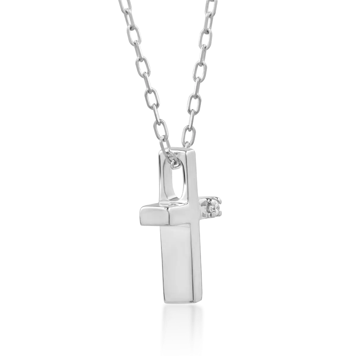 18K white gold cross pendant necklace with 0.01ct diamond