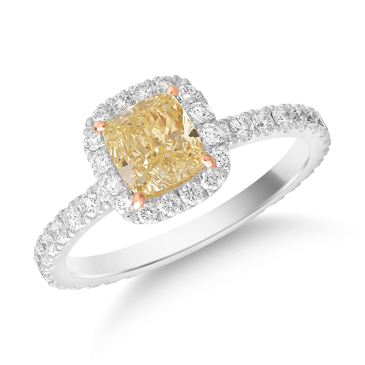 Inel din aur alb de 18K cu fancy diamond de 1ct si diamante de 0.64ct
