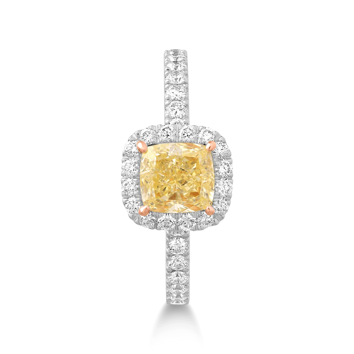 Пръстен от бяло злато 18К с fancy diamond 1гкт и диаманти от 0.64кт.