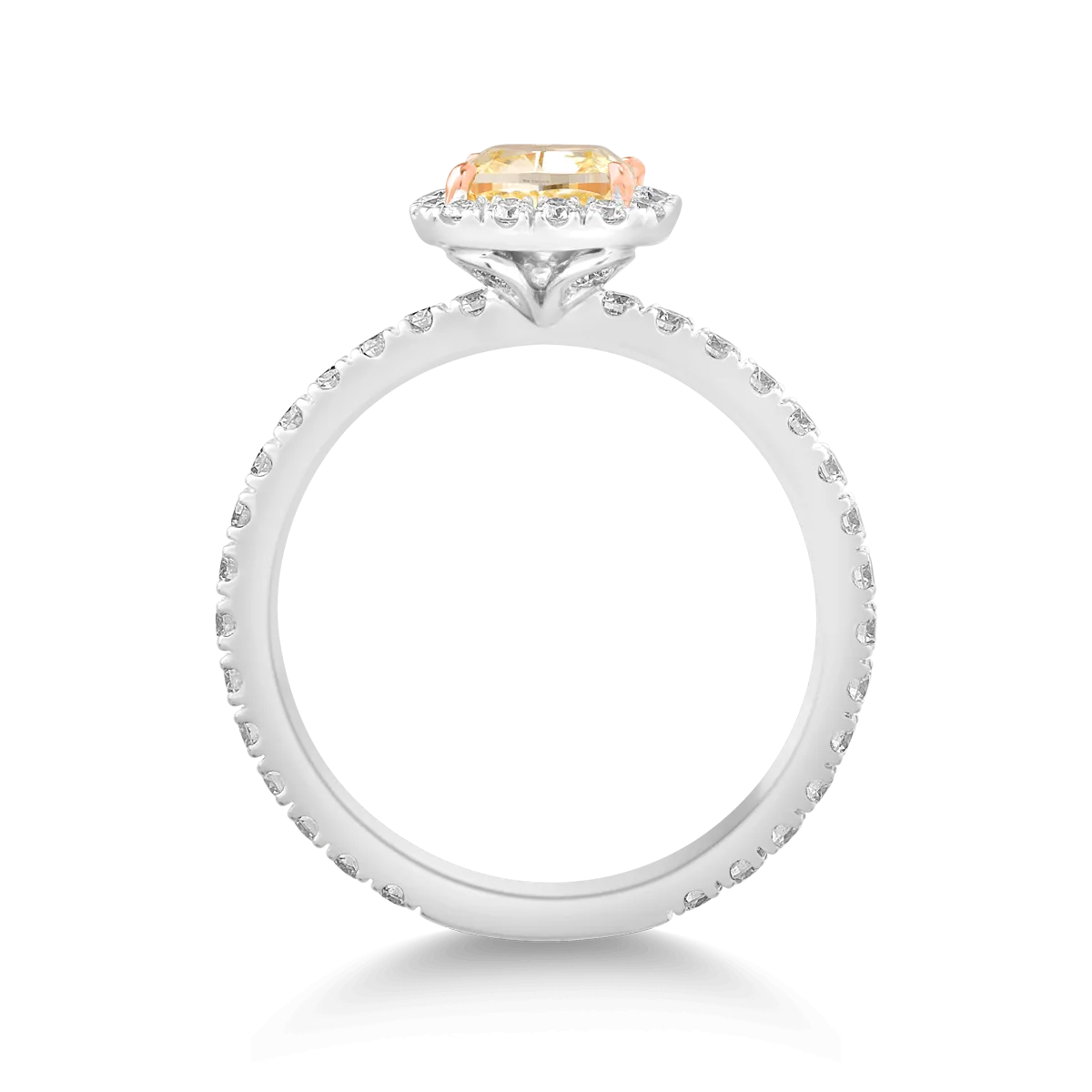 Пръстен от бяло злато 18К с fancy diamond 1гкт и диаманти от 0.64кт.
