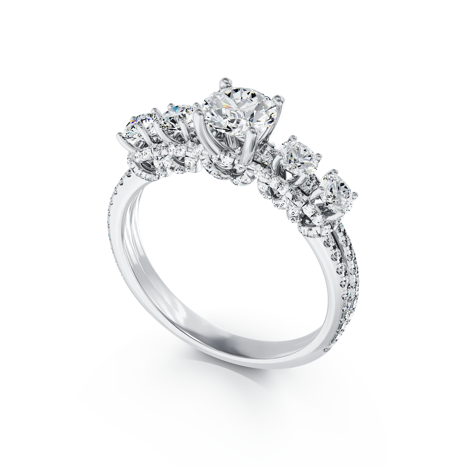Pierścionek zaręczynowy z 18K białego złota z 0.63ct diamentem i 0.82ct diamentem