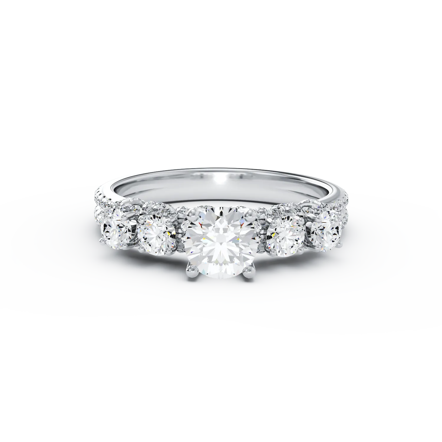 Годежен пръстен от 18K бяло злато с 0.63ct диамант и 0.82ct диаманти