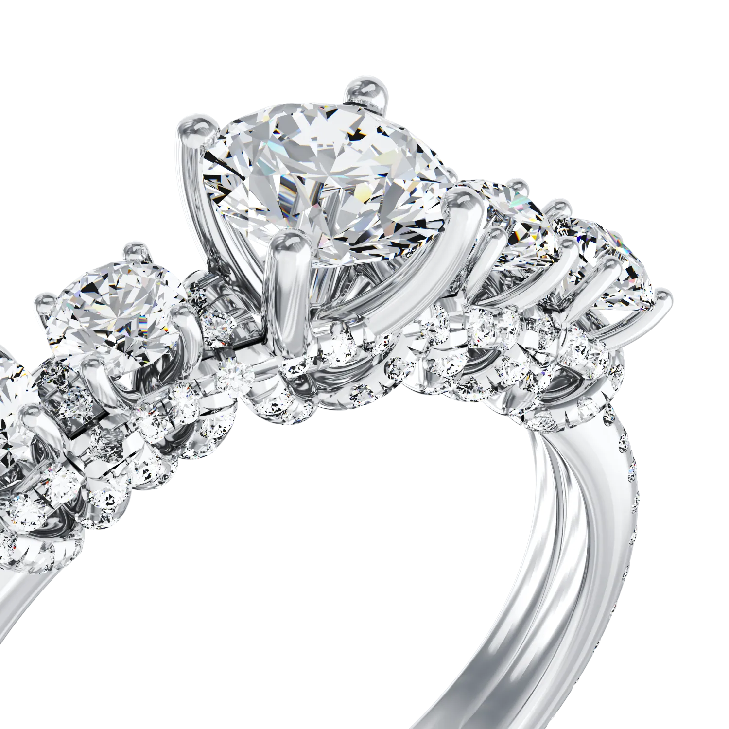 Годежен пръстен от 18K бяло злато с 0.63ct диамант и 0.82ct диаманти