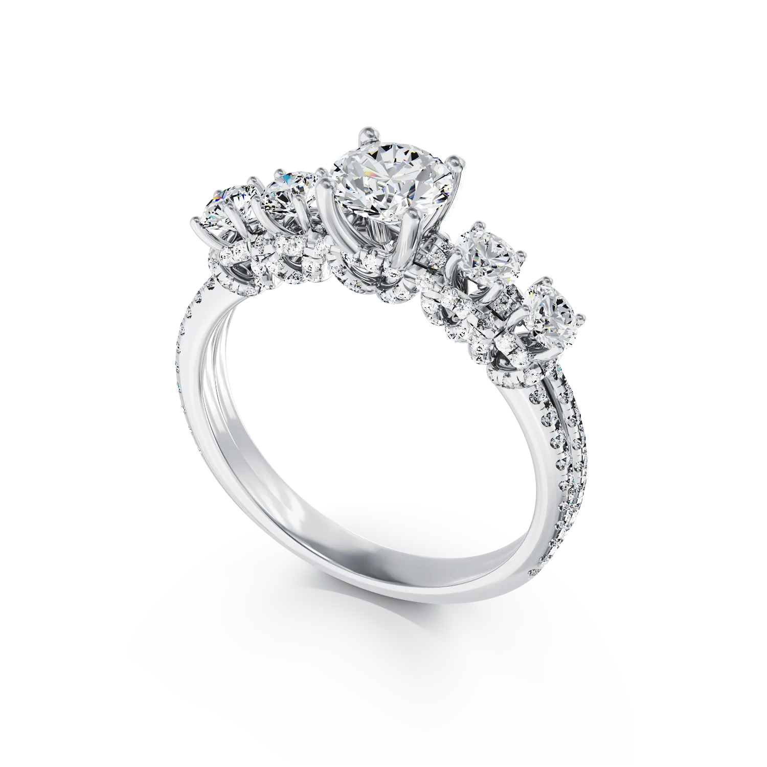 Годежен пръстен от 18K бяло злато с 0.63ct диамант и 0.82ct диаманти
