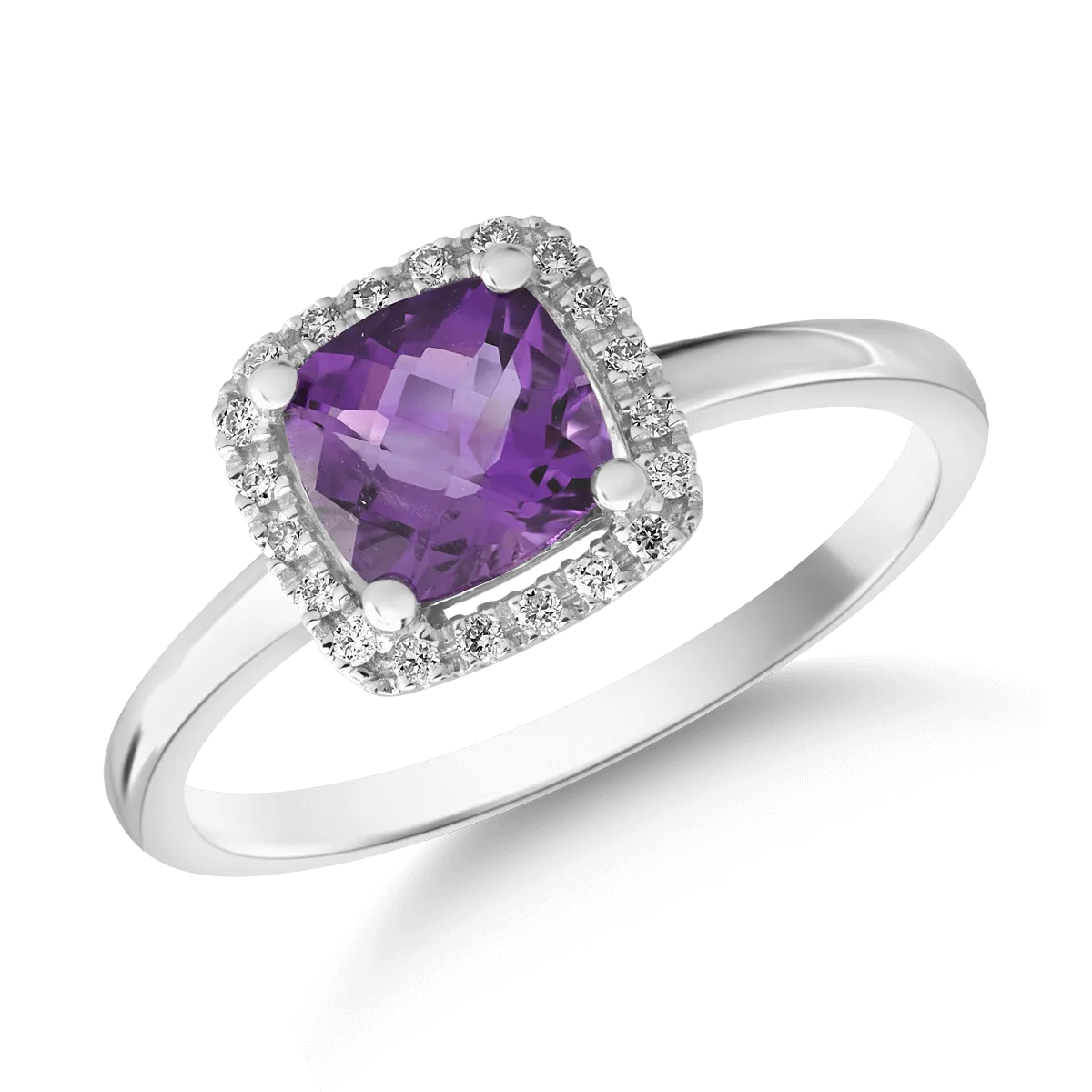 Inel din aur alb cu ametist de 0.839ct si diamante de 0.057ct