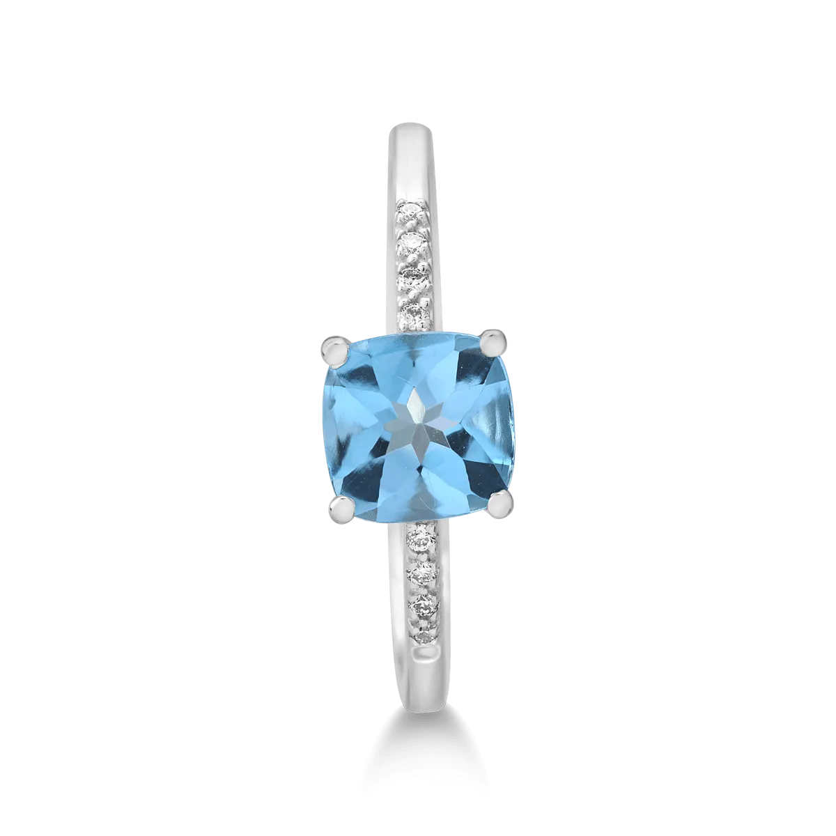 Inel din aur alb de 14K cu topaz Swiss blue de 1.218ct si diamante de 0.023ct - 2 | YEO