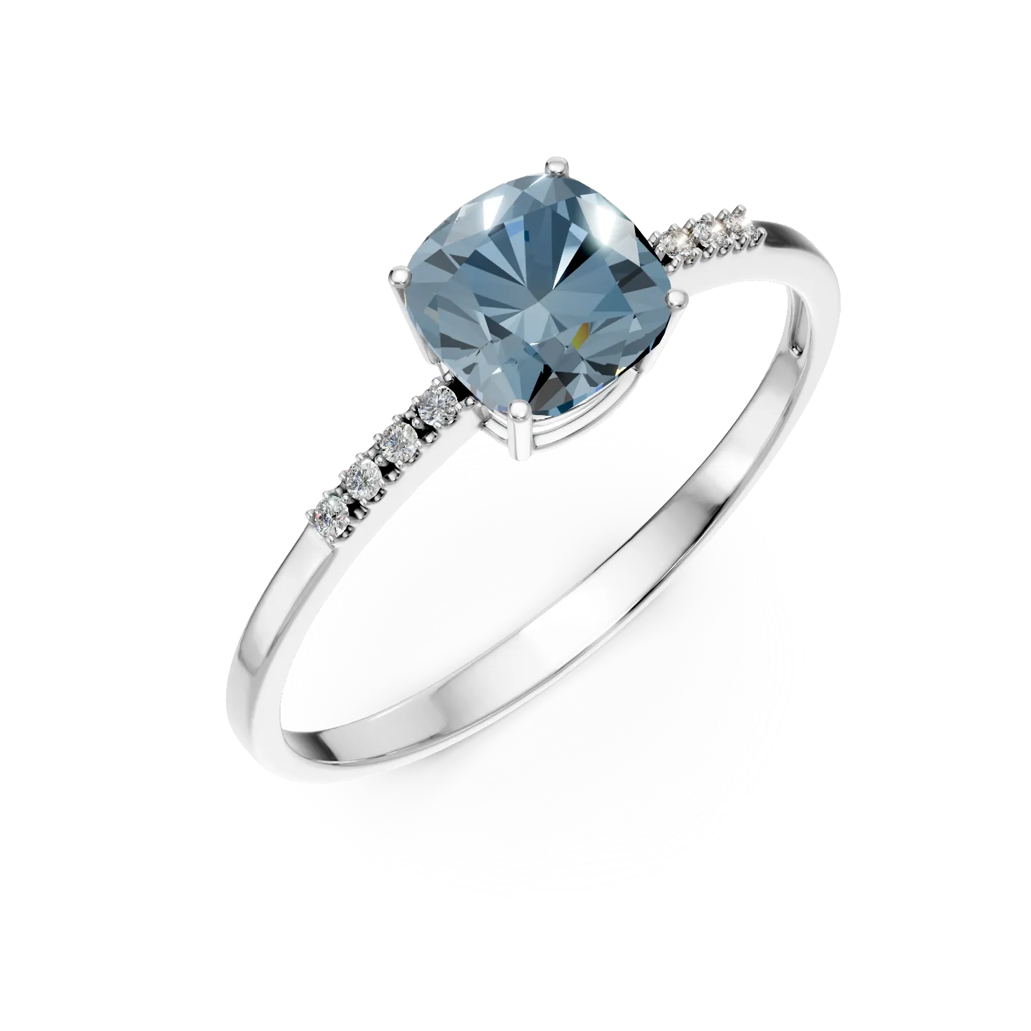 Inel din aur alb cu topaz swiss blue de 1.218ct si diamante de 0.023ct