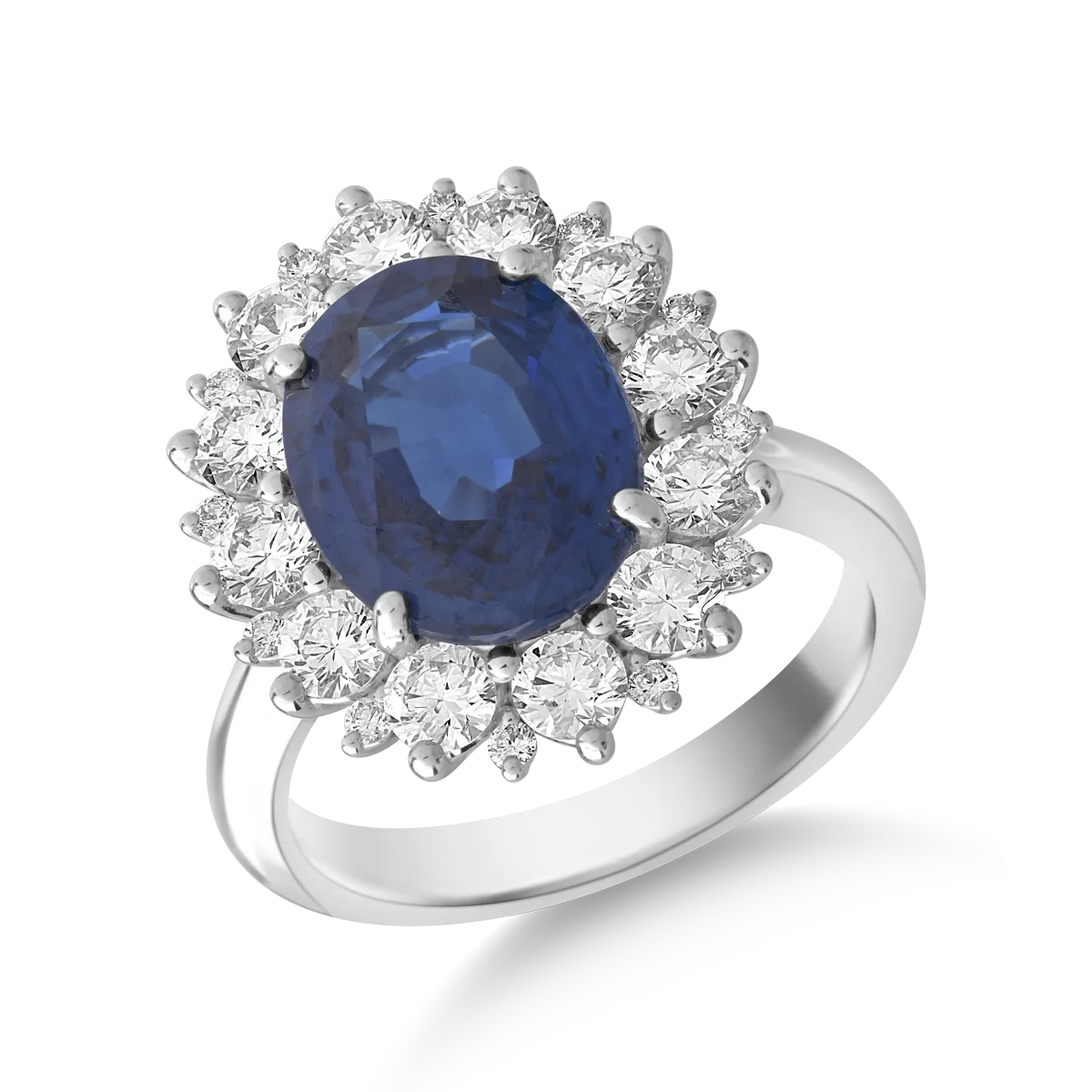 Inel din aur alb de 18K cu safir de 4.96ct si diamante de 1.37ct