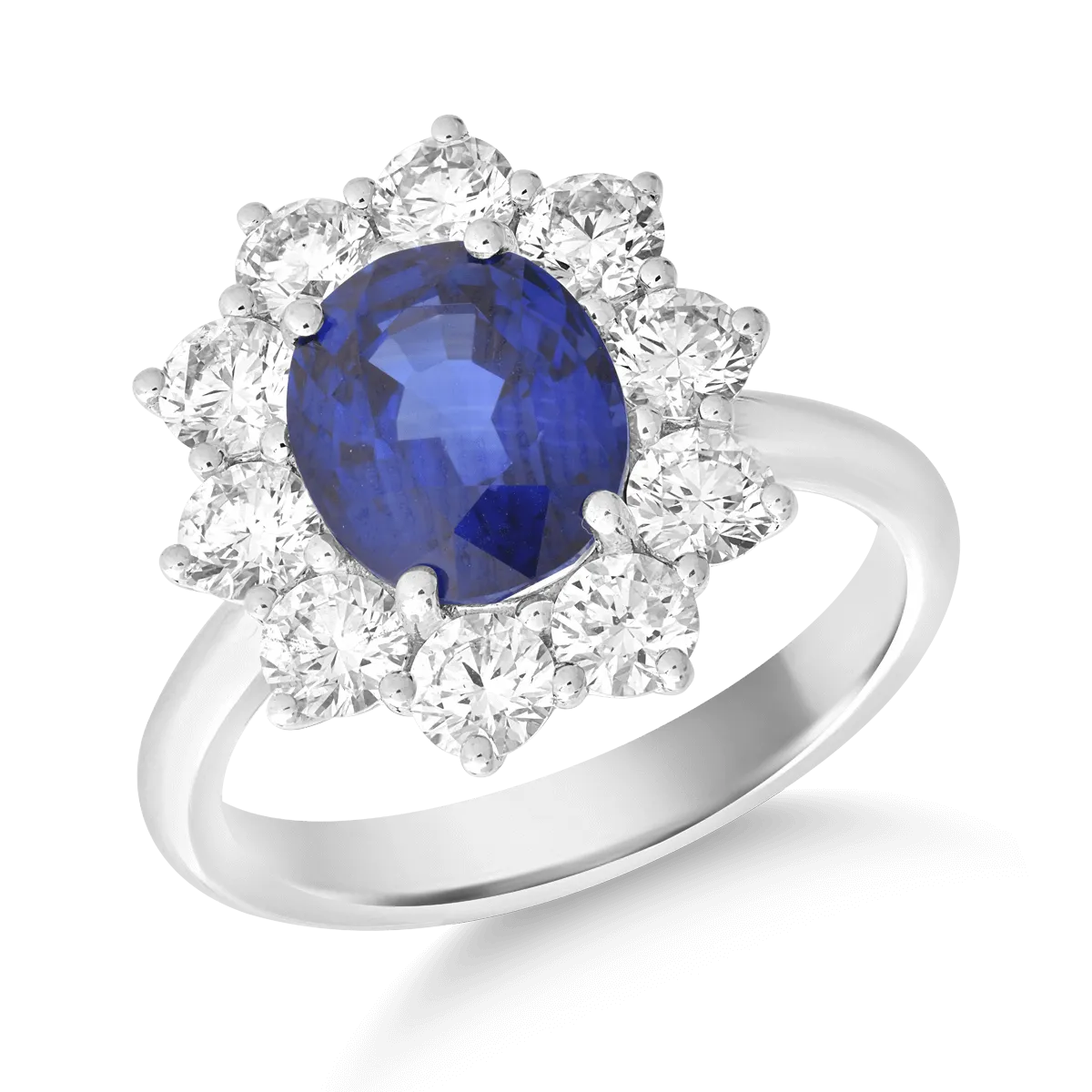 18K white gold ring with 3.42ct sapphire and 1.62ct diamonds