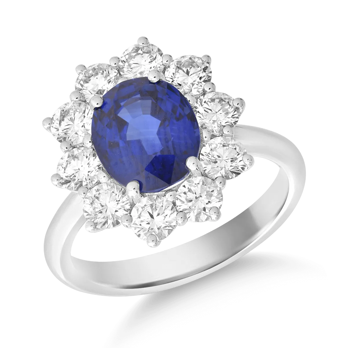 Teilor Inel din aur alb cu safir oval de 3.42ct si diamante de 1.62ct