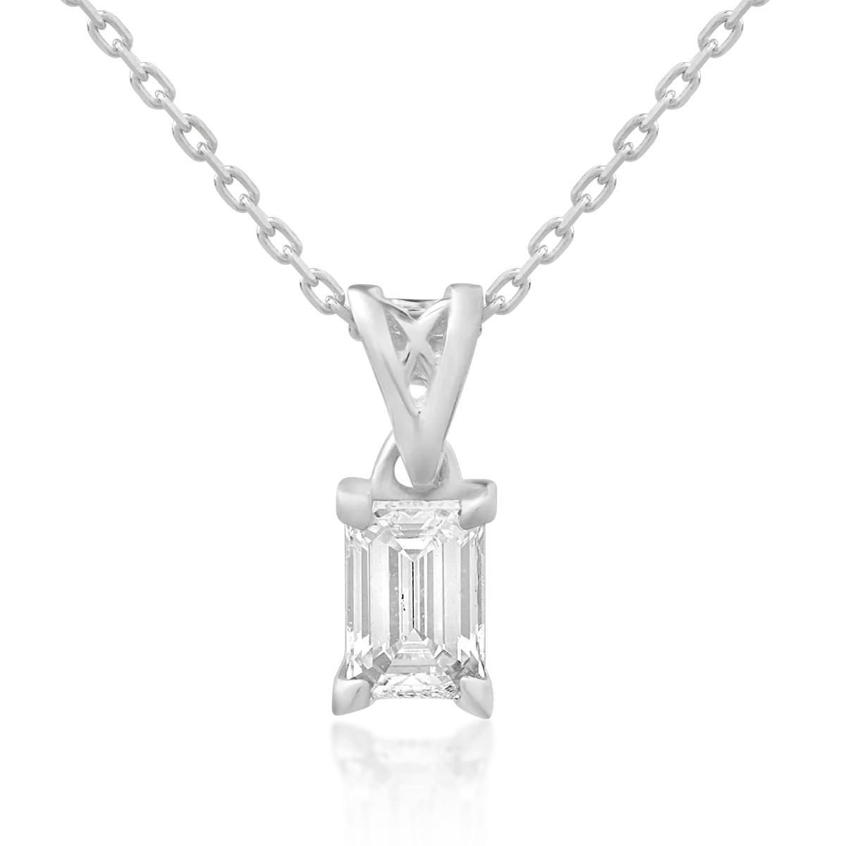 Lant cu pandantiv din aur alb cu diamant emerald de 0.3ct