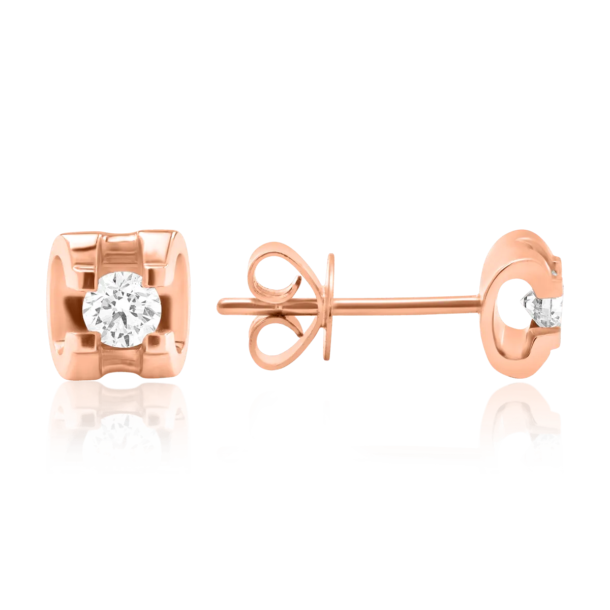 Cercei din aur roz de 18K cu diamante de 0.17ct - 2 | YEO