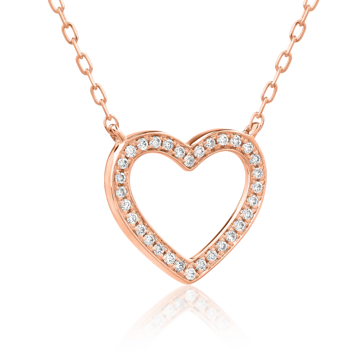18K rose gold heart pendant necklace with 0.074ct diamonds