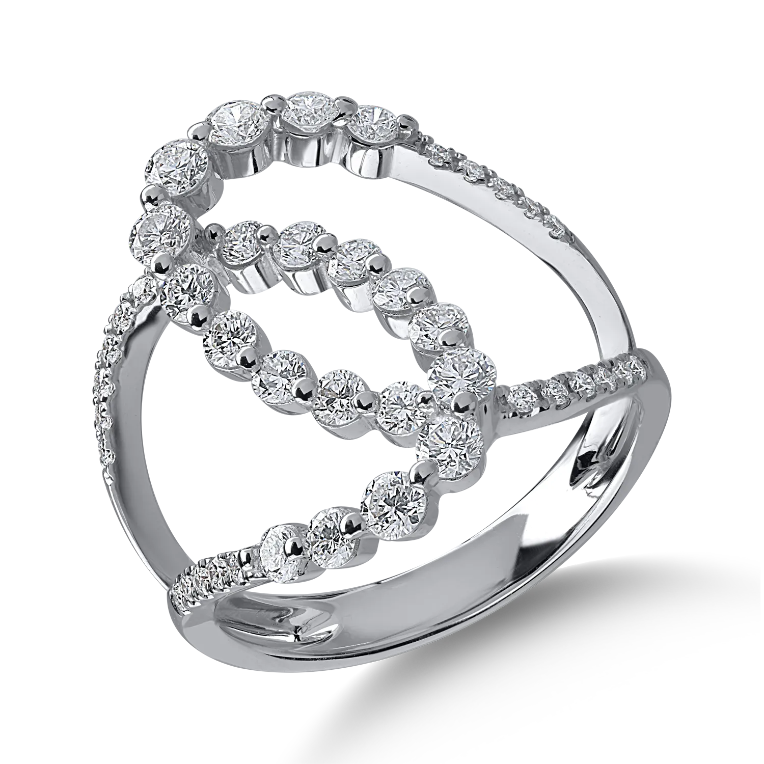 Inel geometric din aur alb cu diamante de 0.98ct