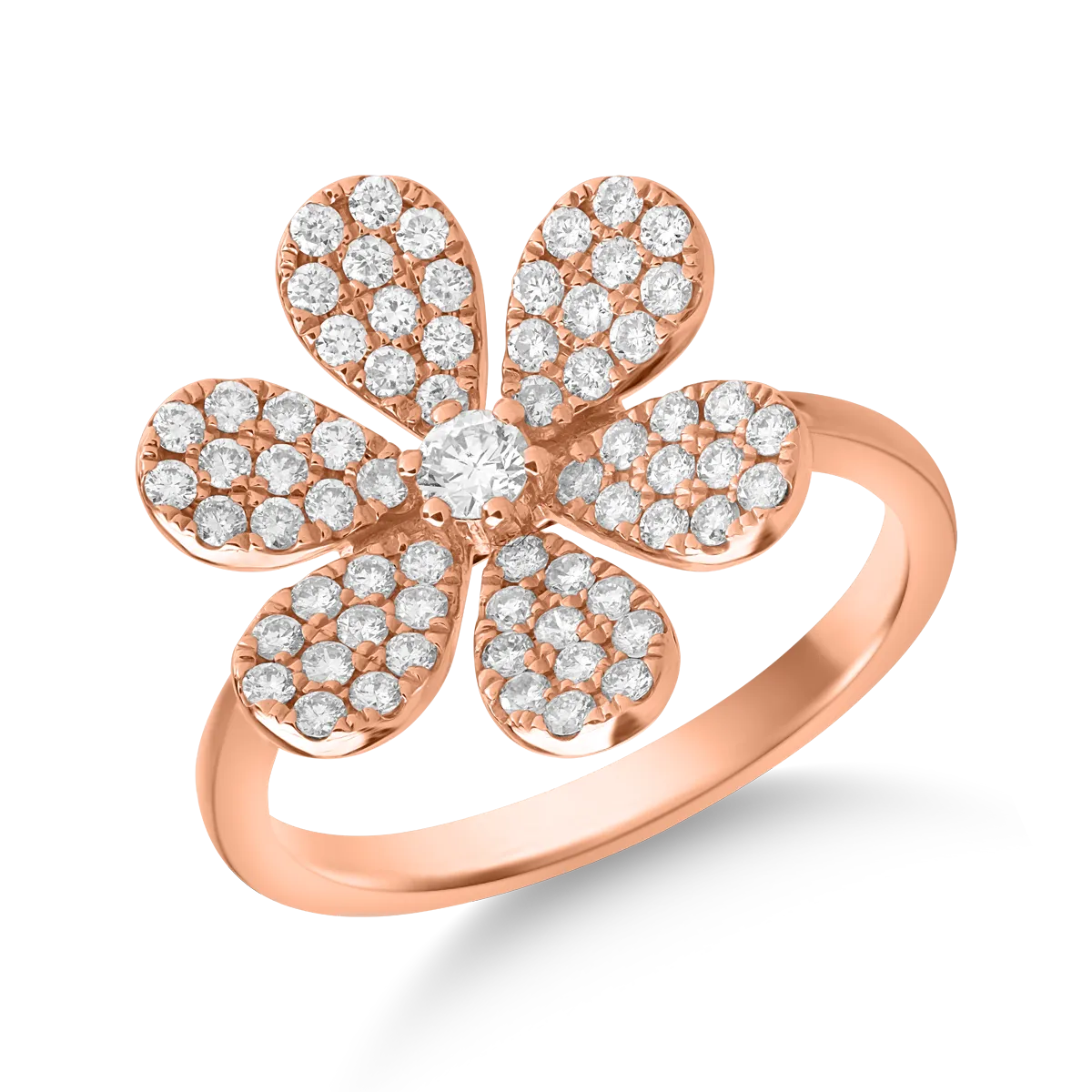 Inel floare din aur roz de 18K cu diamante de 0.66ct