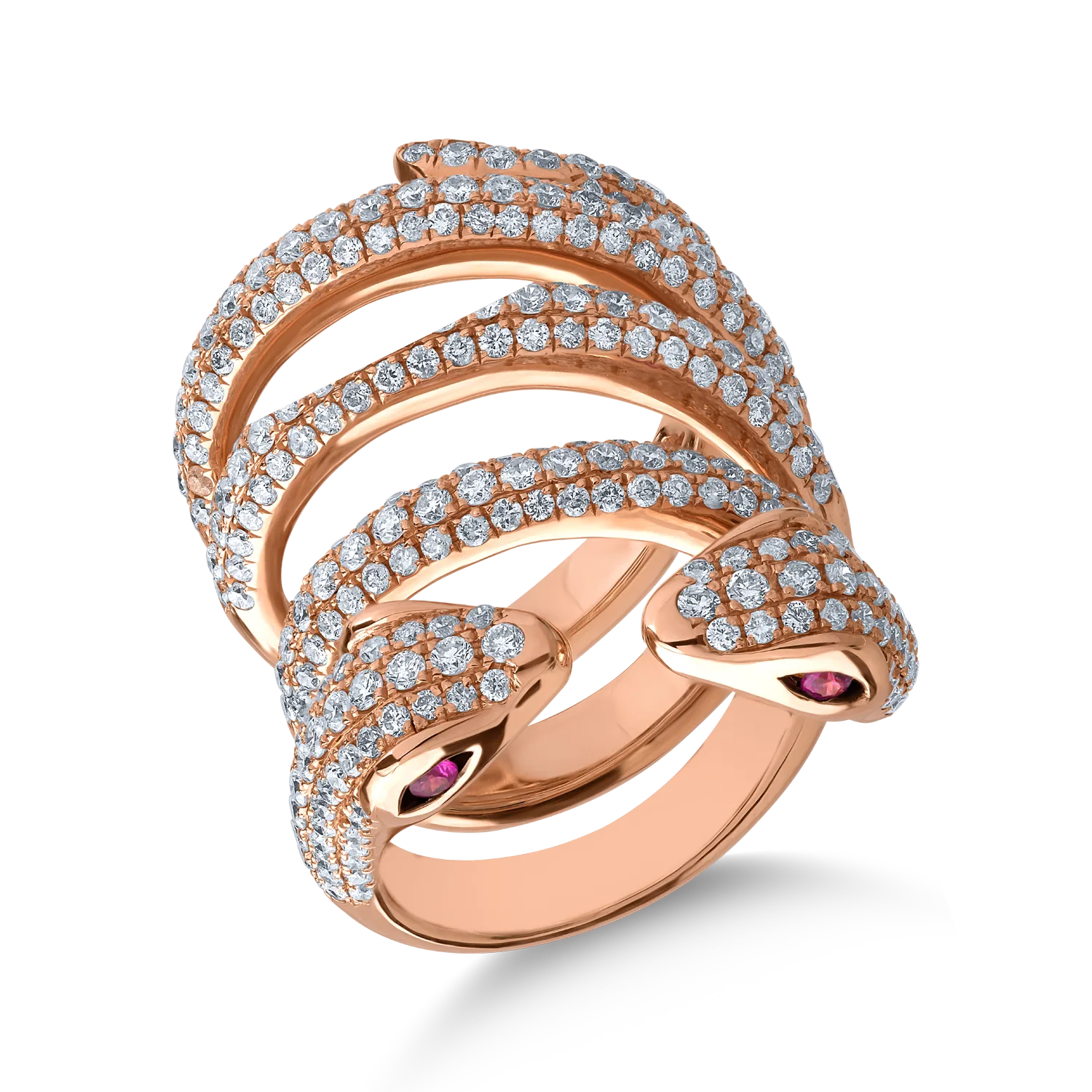 Inel din aur roz de 18K cu rubine de 0.12ct si diamante de 6.08ct-106611