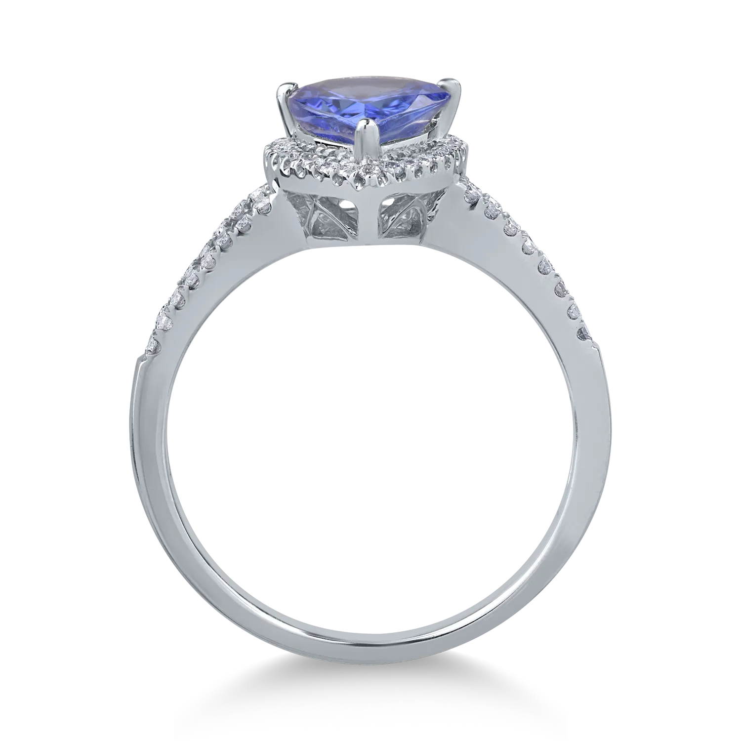 Inel din aur alb cu tanzanit pear de 1.66ct si diamante de 0.28ct