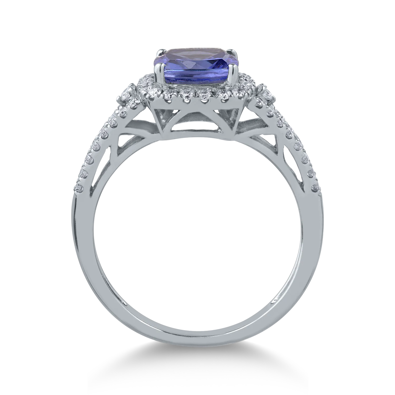 14K fehérarany gyűrű 1.8ct tanzanittal és 0.44ct gyémántokkal