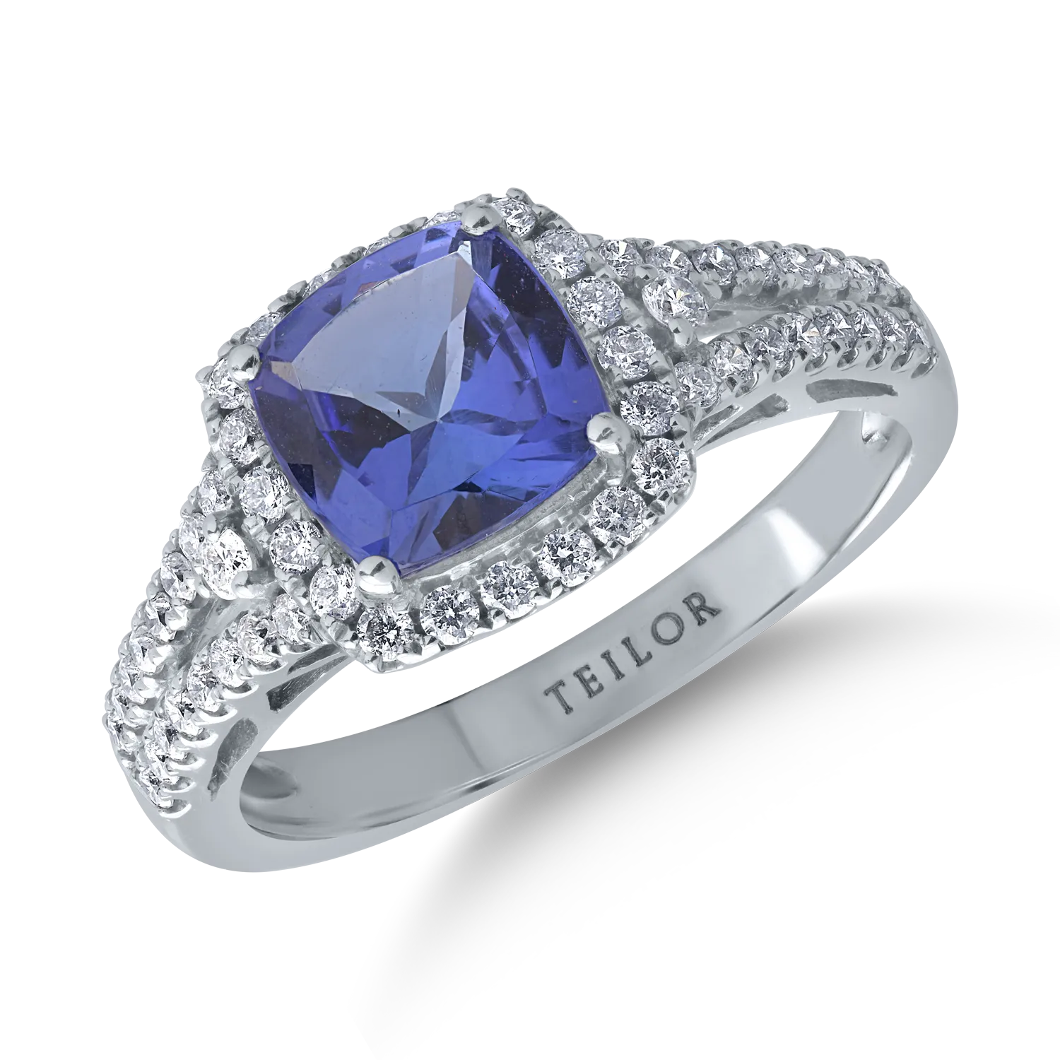Inel din aur alb cu tanzanit de 1.8ct si diamante de 0.44ct