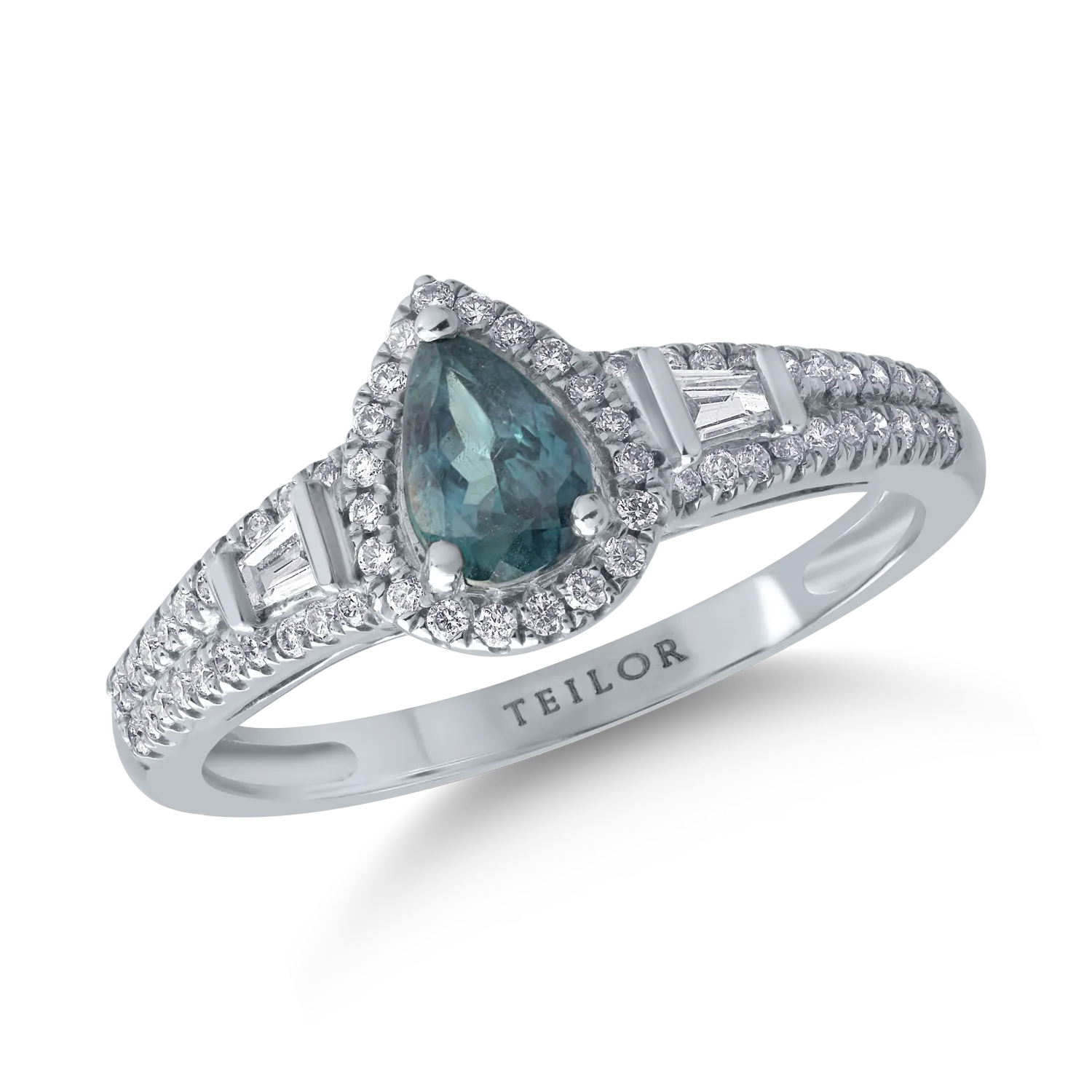 Teilor Inel din aur alb cu alexandrit pear de 0.6ct si diamante de 0.3ct