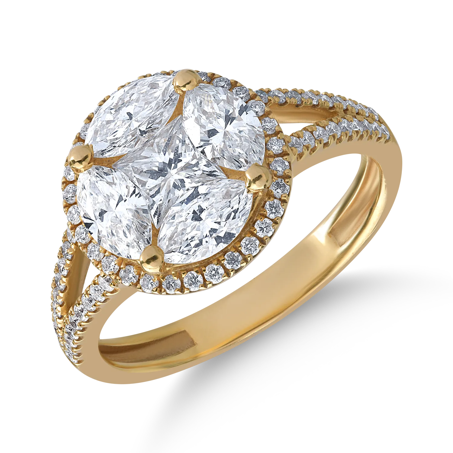 18K sárga arany gyűrű 1.76ct gyémántokkal
