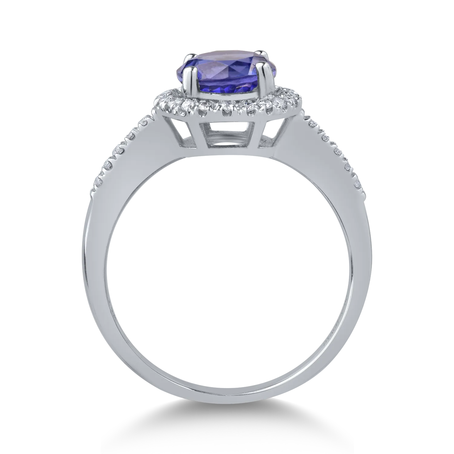 14K white gold ring with 1.63ct tanzanite and 0.16ct diamonds