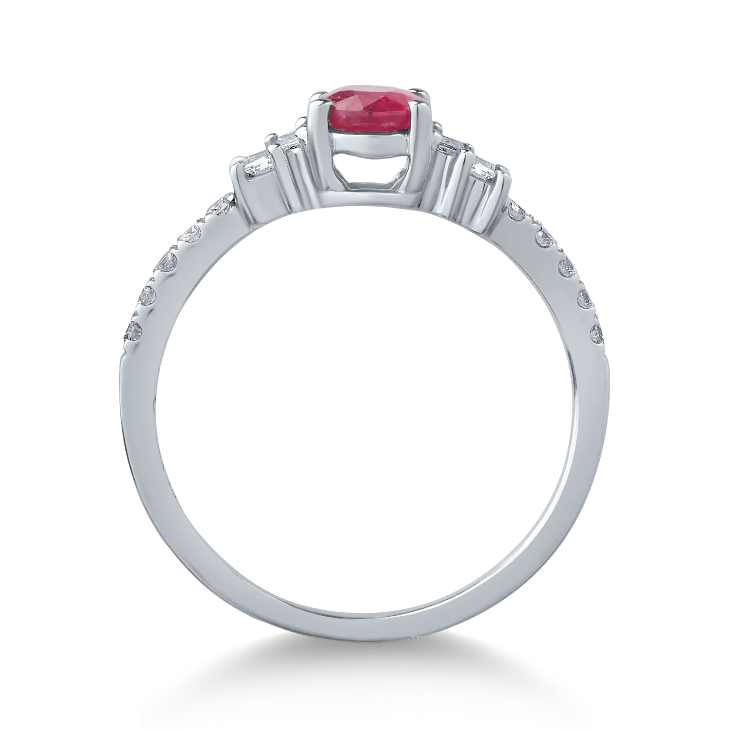 18K fehérarany gyűrű 0.75ct rubinnal és 0.25ct gyémántokkal