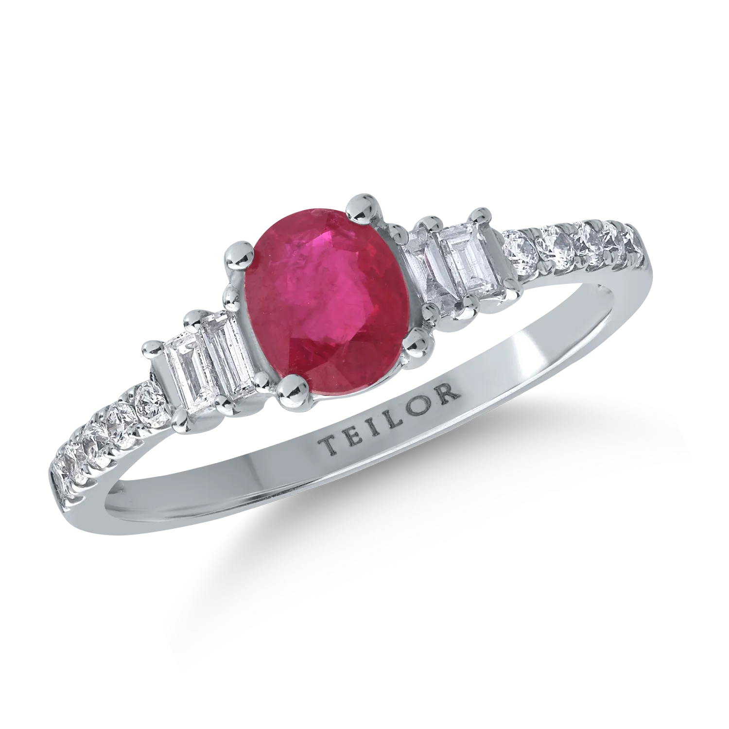 Teilor Inel din aur alb cu rubin de 0.75ct si diamante de 0.25ct