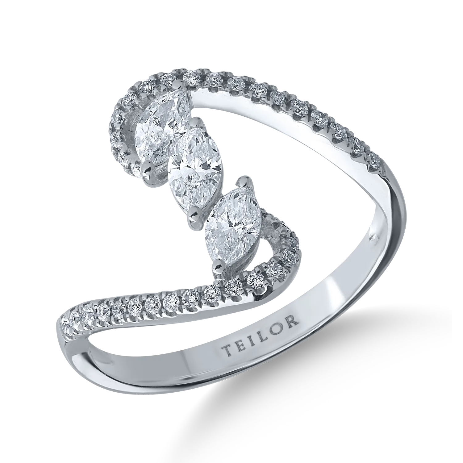 Teilor Inel din aur alb cu diamante marquise si rotunde de 0.6ct