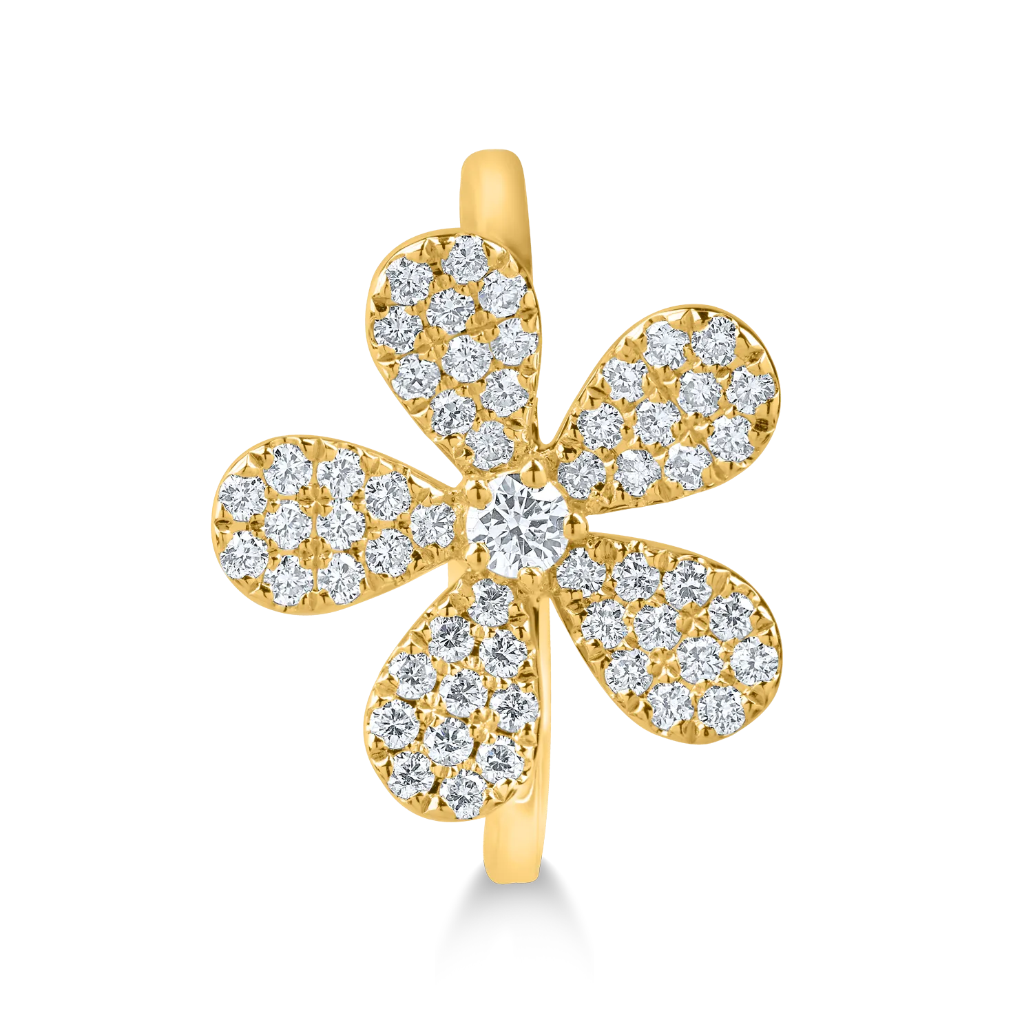 Kwiatowy pierścionek z żółtego złota z diamentami 0.5ct