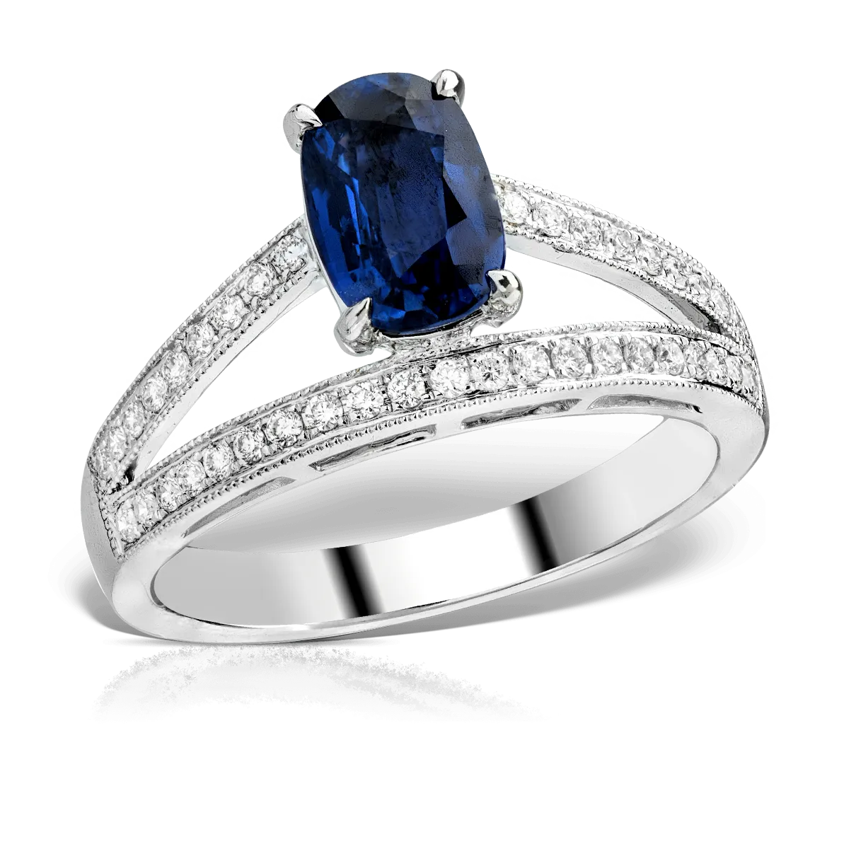 Inel din aur alb cu safir de 1.5ct si diamante de 0.2ct