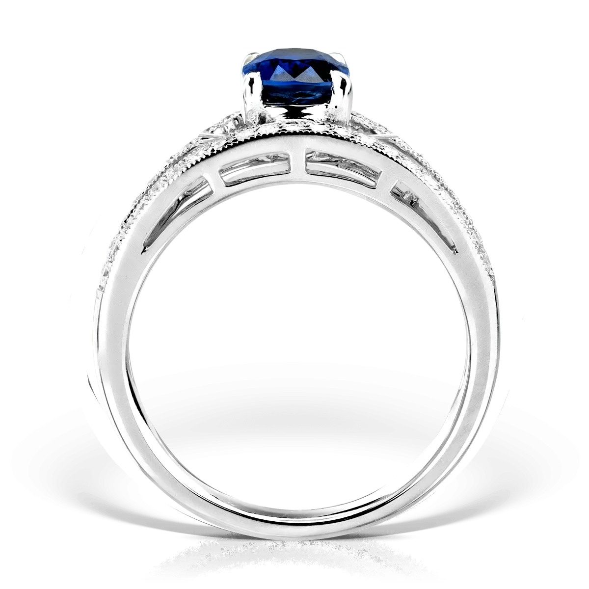 Pierścionek z białego złota z szafirem 1.5ct i diamentami 0.2ct