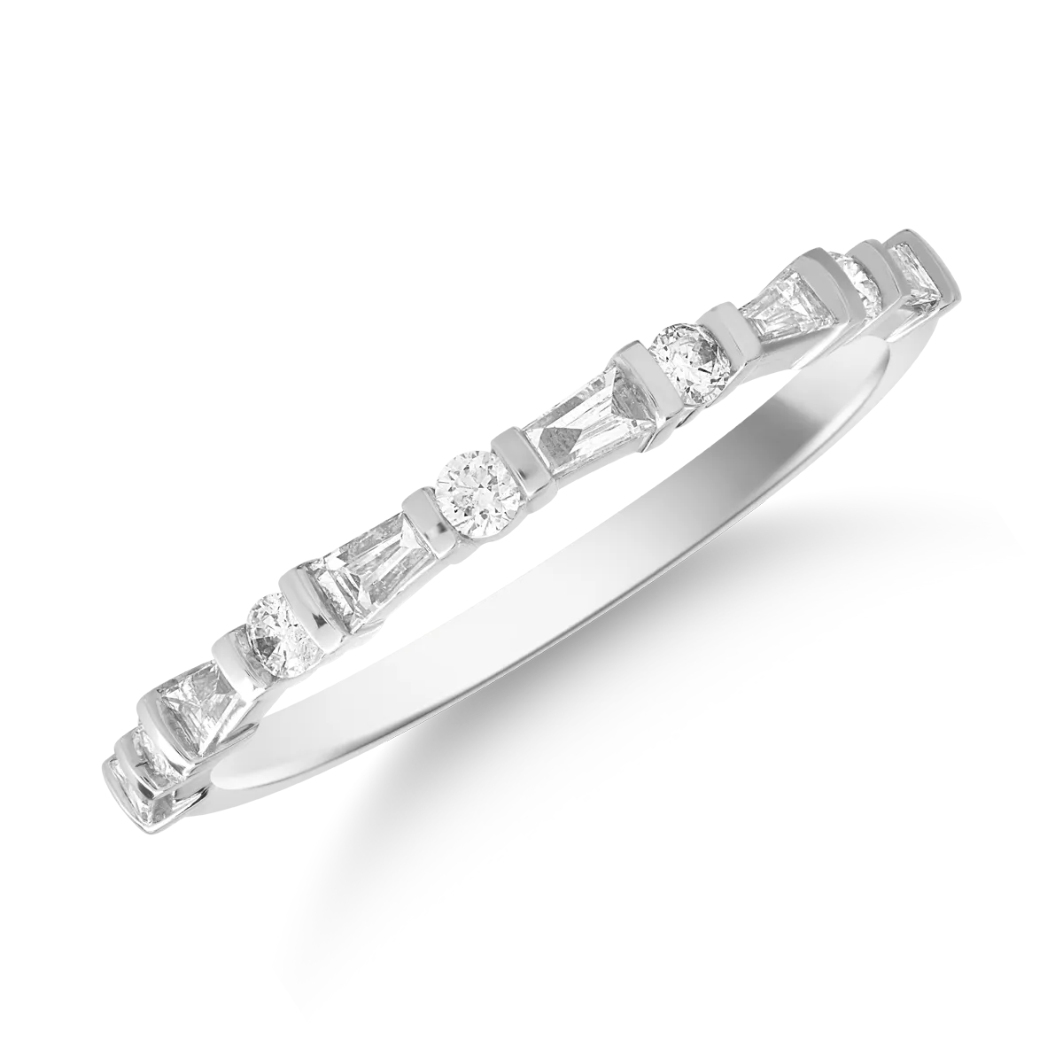 Inel din aur alb cu diamante baguette si rotunde de 0.3ct