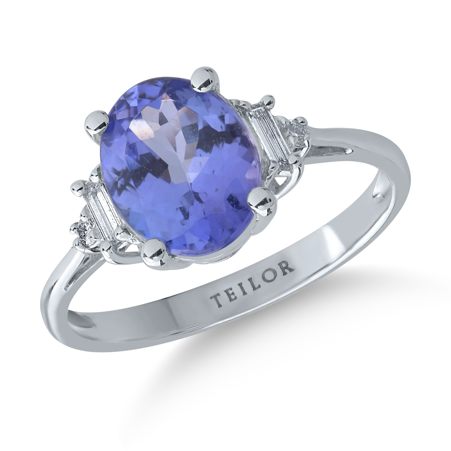 14K white gold ring with 2.35ct tanzanite and 0.07ct diamonds