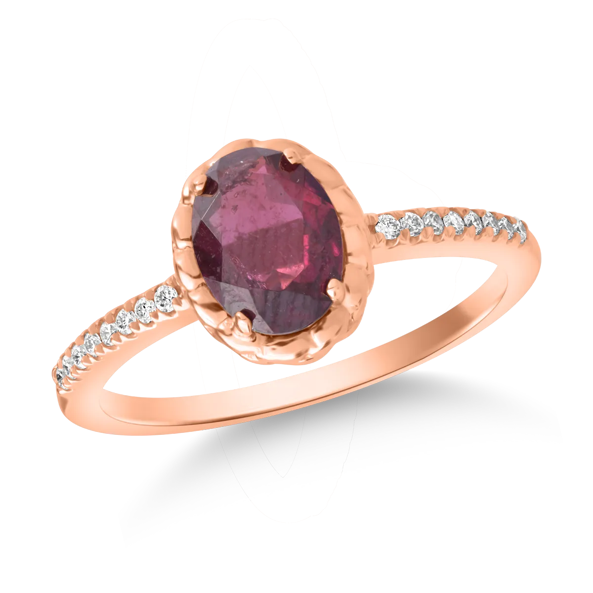 18k rózsaszín arany gyűrű 1,12ct granate és gyémánt 0,078ct