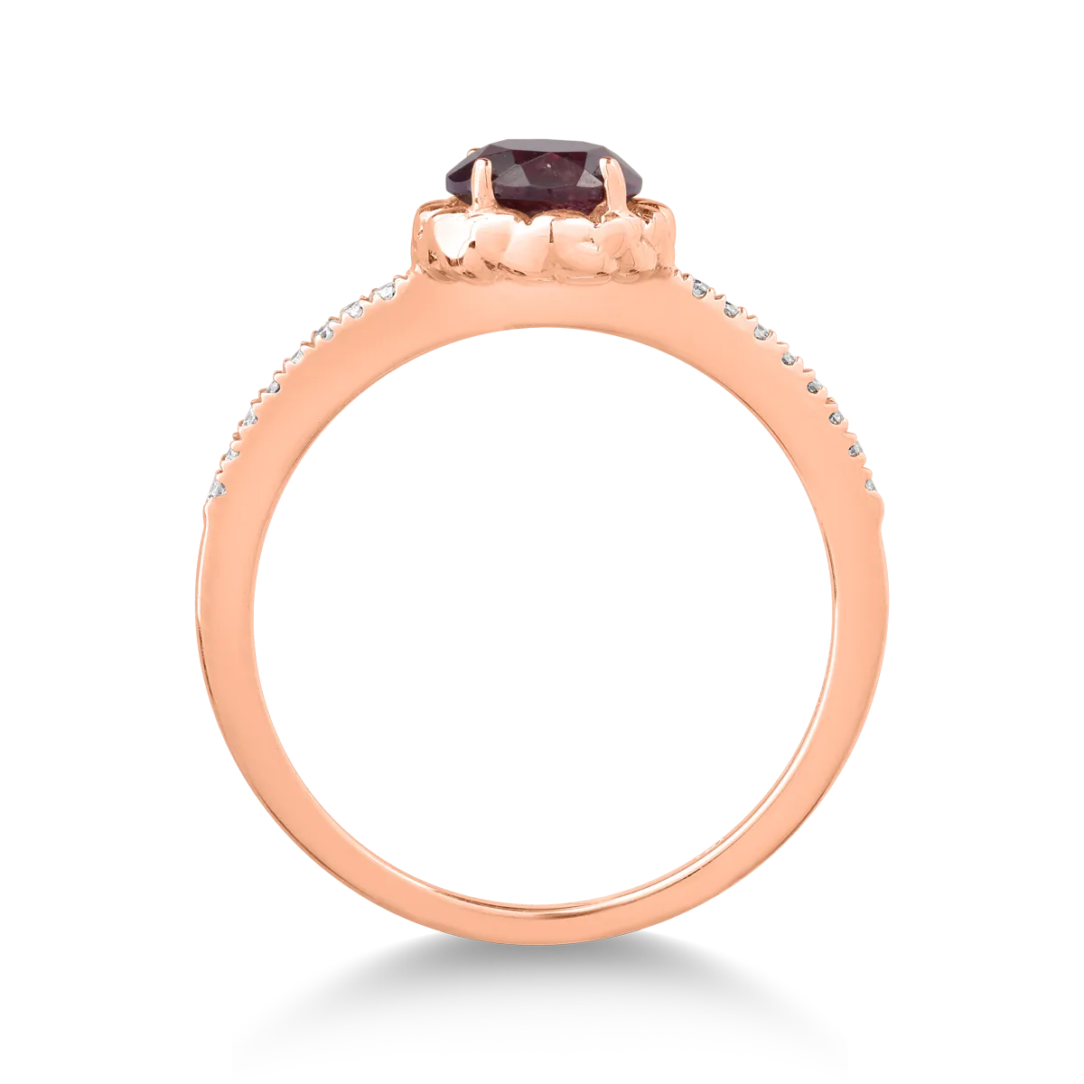 18K rose gold ring with 1.12ct garnet and 0.078ct diamonds